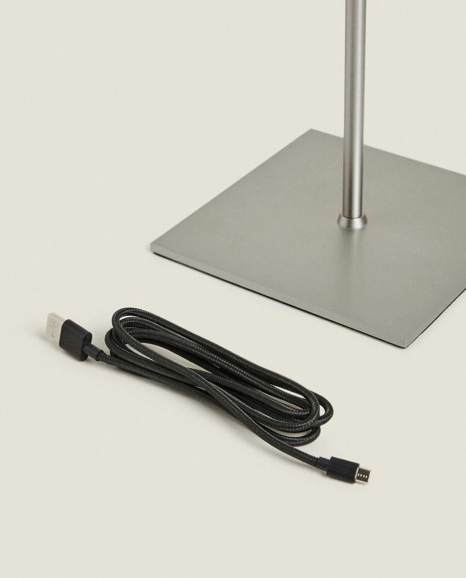 SILVER METAL USB RECHARGEABLE DESK LAMP