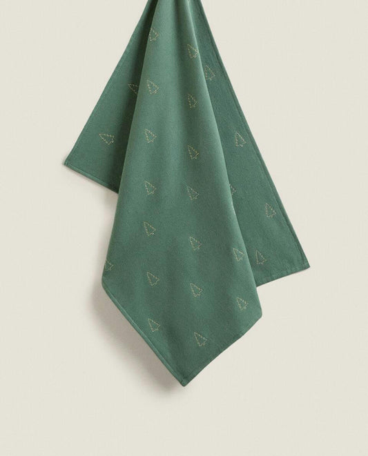 EMBROIDERED CHRISTMAS TREE COTTON TEA TOWEL