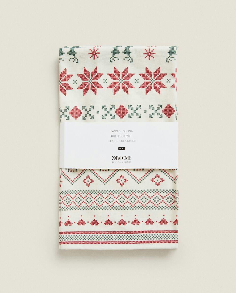 PACK OF COTTON CHRISTMAS CROSS-STITCH TEA TOWELS (PACK OF 2)