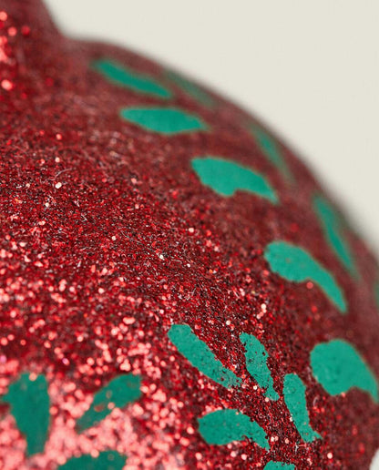 GLITTER FLORAL BALL CHRISTMAS DECORATION