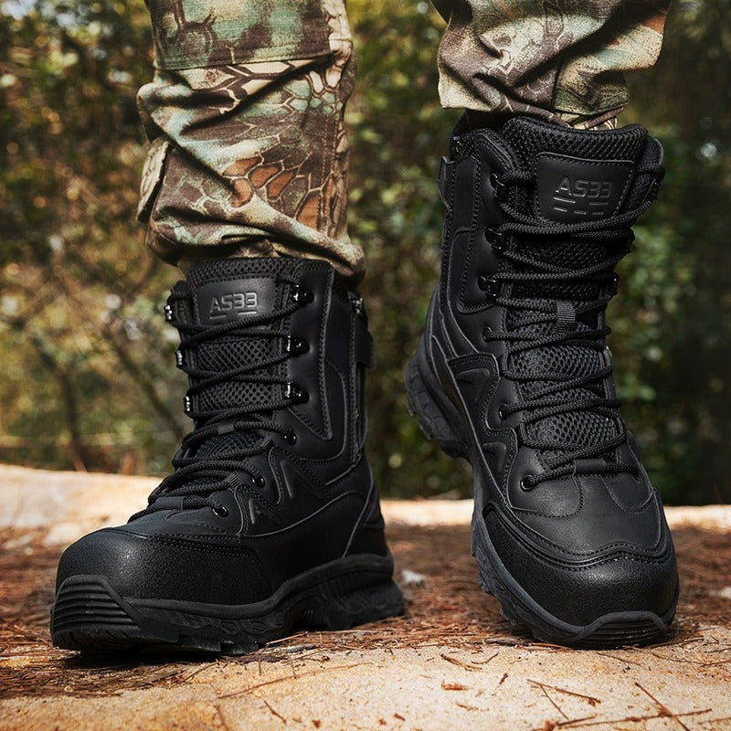 (Limited Time Discount 49% off)Men's Waterproof Ankle Support Tactical Boots Military Anti-Puncture Wide Toe Box Hiking Boots