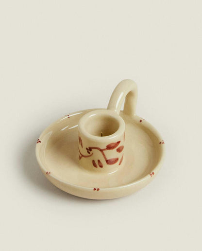 PAINTED CERAMIC CHRISTMAS CANDLESTICK