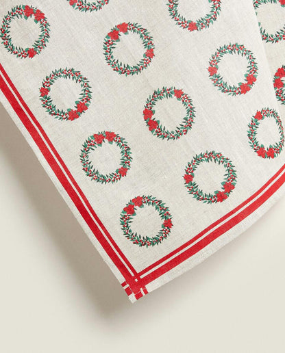 CHRISTMAS WREATH LINEN TEA TOWEL