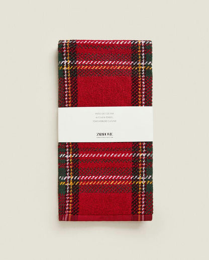 CHRISTMAS TARTAN COTTON TEA TOWEL