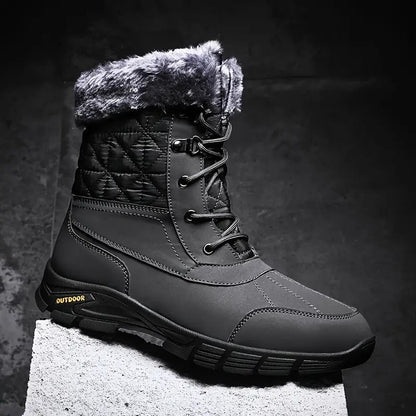 (Limited Time Sale 49%off)Men's Winter Warm Thick Leather Platform Fur Lined Snow Boots Waterproof Non-slip Wear-resistant Winter Boots