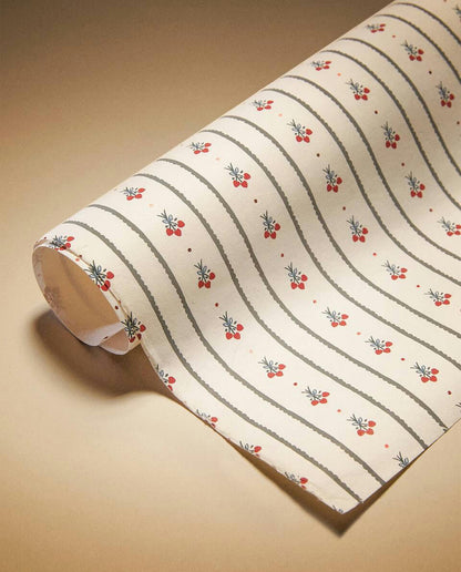 CHRISTMAS STRIPED HOLLY GIFT WRAPPING PAPER