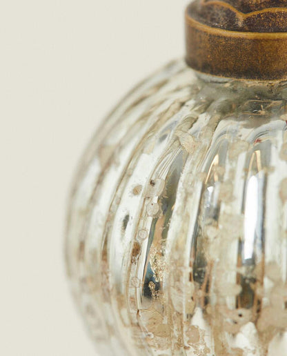 CRACKLED STRIPED CHRISTMAS BAUBLE DECORATION