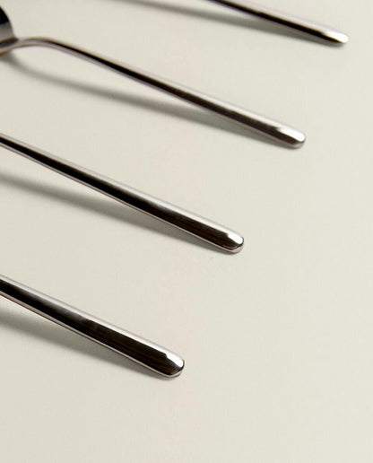 BOX OF 4 SHINY STEEL DESSERT SPOONS