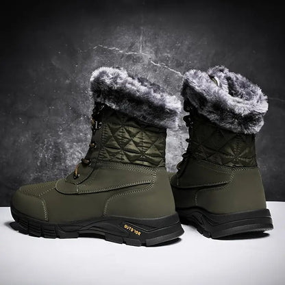 (Limited Time Sale 49%off)Men's Winter Warm Thick Leather Platform Fur Lined Snow Boots Waterproof Non-slip Wear-resistant Winter Boots