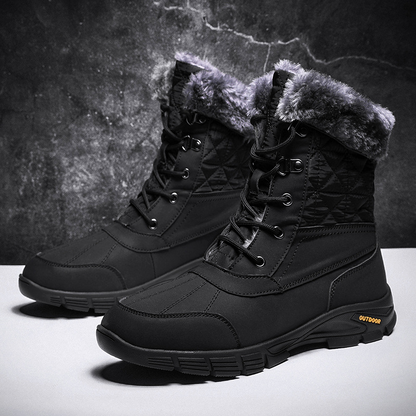 (Limited Time Sale 49%off)Men's Winter Warm Thick Leather Platform Fur Lined Snow Boots Waterproof Non-slip Wear-resistant Winter Boots