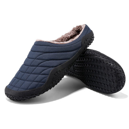 (Limited Time Sale 49%off)Men slippers home winter indoor warm plush shoes thick bottom waterproof leather house slippers cotton shoes